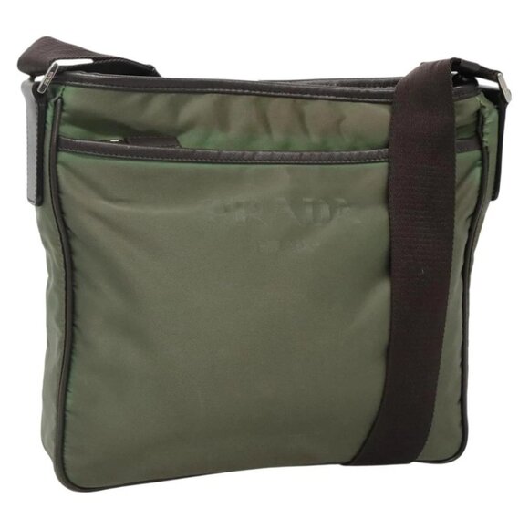PRADA Shoulder Bag Nylon Khaki Silver Auth BA3657 - Picture 1 of 16